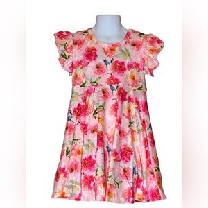 NEW Boutique Girl’s Flutter Sleeve Pink Floral Dress